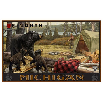 Paul A. Lanquist Up North Michigan Lake Camper Bears Art Print, 12"x18"