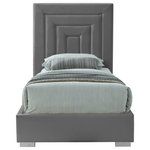 Meridian Furniture - Nora Velvet Upholstered Bed, Gray, Twin - Give your bedroom a new look in an instant with this Nora twin-size velvet bed. This sumptuously glamorous bed is just the thing for a bedroom makeover, with its rich grey velvet and neutral color palette that makes it an easy fit in your modern decor. Deep channel tufting makes this bed a standout and fast focal point in your room. Both gold and chrome legs come with the Nora bed, so you can customize its look.