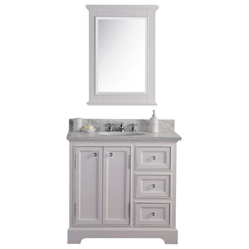 36" Wide Pure White Single Sink Bathroom Vanity, Mirror and Faucet Included