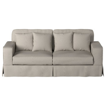Sunset Trading Americana Box Cushion Fabric Slipcovered Sofa in Light Gray