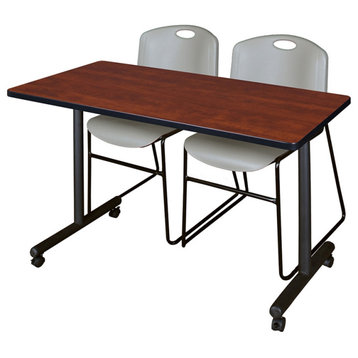 48" x 24" Kobe Mobile Training Table- Cherry & 2 Zeng Stack Chairs- Grey