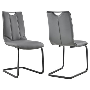 Pacific Dining Room Chair, Gray Faux Leather and Black Finish Set of 2