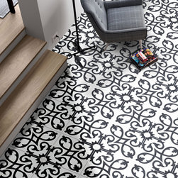 Moroccan Mosaic and Tile House - 8"x8" Agadir Handmade Cement Tile, White/Black, Set of 12 - Wall And Floor Tile