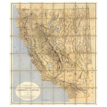 "Map of California and Nevada, 1874" Paper Art, 27"x32"