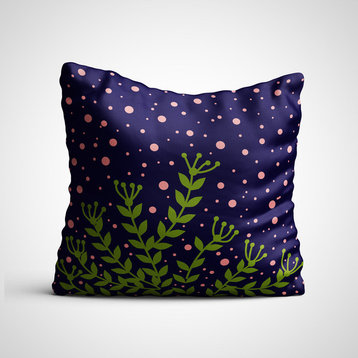 Green Leaves, Pink Polka Dots Navy Throw Pillow Case