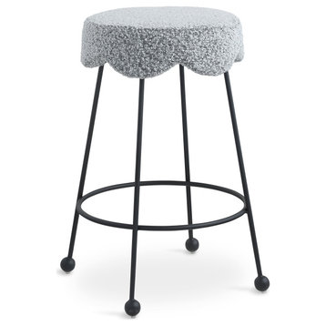 Fleur Boucle Fabric Upholstered Counter Stool, Grey