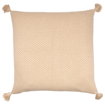 Ox Bay Handwoven Tan/Beige Chevron Organic Cotton Pillow Cover, 30"x30"