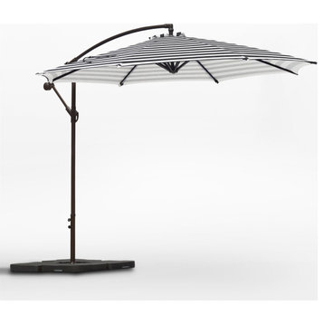 WestinTrends 10' Outdoor Patio Cantilever Hanging Umbrella Shade Cover w/ Base, Black/White