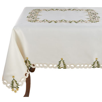 Pandora Collection Holiday Christmas Tree Tablecloth, Ivory, 67"120"