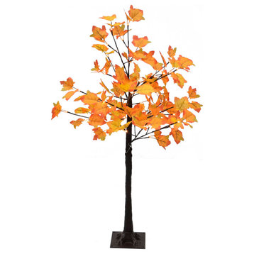 Pre-Lit 4' Harvest Maple Tree Fall Decoration With Multi-Hue Orange Leaves
