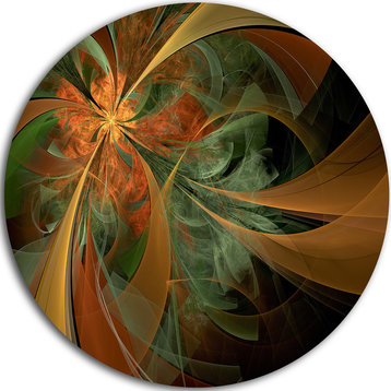 Symmetrical Orange Digital Fractal Flower, Floral Disc Artwork, 23"