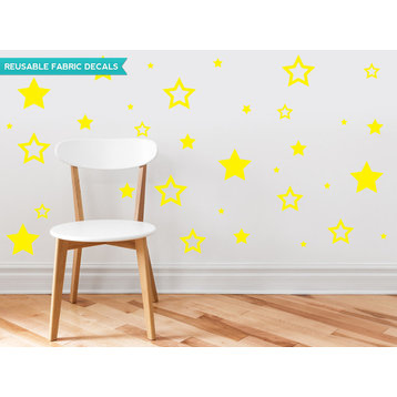 Stars Fabric Wall Decals, Set of 52 Stars in Various Sizes, Yellow