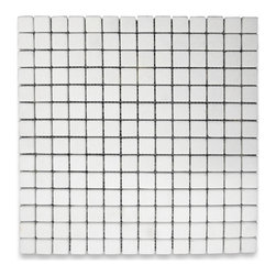 Stone Center Corp - Tumbled Thassos White Marble Square Grid Mosaic Tile 3/4x3/4, 1 sheet - Wall And Floor Tile