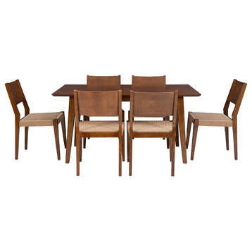 Linon Patty Seven Piece Wood Dining Set in Brown