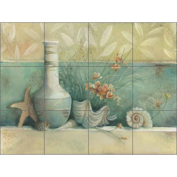 Ceramic Tile Mural Backsplash, Tuscan Shells I by Louise Montillio, 17"x12.75"