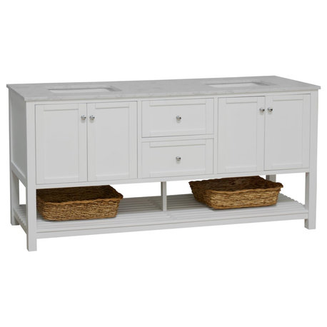 Kitchen Bath Collection Lakeshore 72" Double Vanity, White, Engineered Carrara