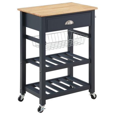 Hampton Kitchen Cart With Wood Top and Blue Stone Base