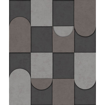 3D Patchwork Geometric Wallpaper, Taupe & Anthracite, Double Roll