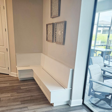 Custom Shaker Banquette Seating with Lift-Up Hinges for Storage