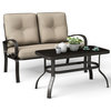 Costway 2 Pcs Patio Outdoor LoveSeat Coffee Table Set Furniture Bench W/Cushion