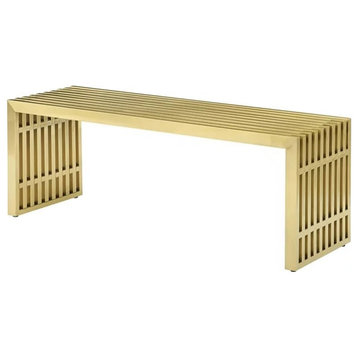 Contemporary Accent Bench, Stainless Steel Frame & Elegant Brushed Gold Finish