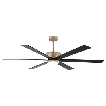 65 in industrial Integrated LED Ceiling fan With 6 Black Blades, Remote Control