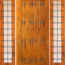 Door With Two Side Lights Exterior Prehung Knotty Alder, Clavos - Front Doors