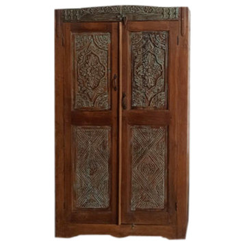 Consigned Ornate Carved Vintage Armoire, Floral Hand-carved Accent Cabinet
