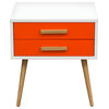 Tangent 2-Drawer Accent Table With White Top, Orange Drawers And Oak Legs
