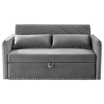 Modern Sleeper Sofa, Reclining Backrest With Geometric Tufting & USB Port, Gray
