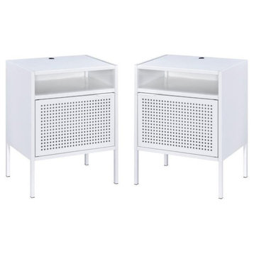 Home Square 2 Piece Metal Nightstand Set with USB Port in White