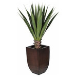 House of Silk Flowers, Inc. - Artificial Tabletop Yucca in Gloss Brown Zinc Vase - You will never have to worry about caring for your succulents again. This arrangement contains an artificial tabletop yucca "potted" in a gloss brown zinc pot (10 3/4" tall x 6 1/2" x 6 1/2"). The overall dimensions are measured tip to tip, bottom of planter to tallest tip: 26" tall x 16" diameter. All measurements are approximate and will be determined by your final shaping of the item upon unpacking it. No arranging is necessary, only minor shaping, with the way in which we pack and ship our products. This is only intended for indoor use.