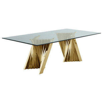 46" x 94" Clear Glass Dining Table and Gold Stainless Steel Base