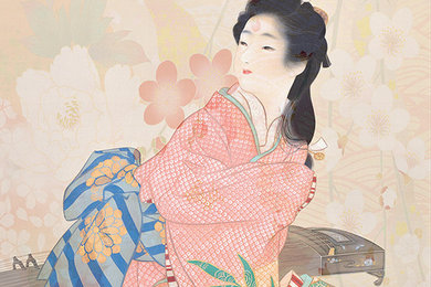 Peinture à l'encre de Chine style japonais - portrait d'une fille japonaise