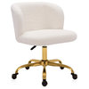 Modern Upholstered Boucle Desk Chair with Swivel Wheels, Gold-White