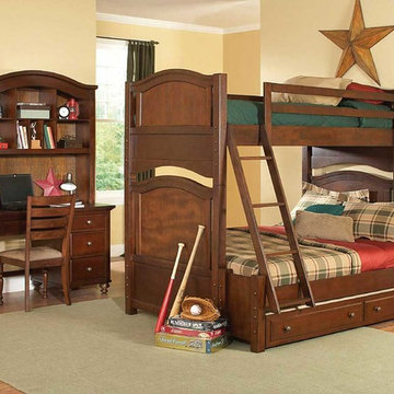 Aris Brown Cherry 3 PC Twin Full Bunk Bed with Trundle Bedroom Set (Bed and Desk