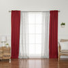 Faux Linen Diamante & Blackout Mix & Match Curtains, Cardinal Red/Black