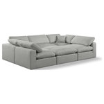 Meridian Furniture - Comfy Upholstered U-Shaped Modular Sectional, Grey, 6-Piece: 3 Armless Chair, 2 Corner Chair, 1 Ottoman, Linen Textured Fabric - Give your space a whole new look with this grey Comfy linen textured fabric sectional. This handsome sectional fits nicely with other items in the Comfy collection and is a versatile seating option designed for adaptability, comfort and style. Wrapped in rich grey durable linen textured fabric upholstery, this sectional offers a plush embrace of overstuffed down feather cushions, carefully crafted to deliver the highest level of comfort. The perfect seat for creating an oasis for relaxation, this sectional has thick foam surrounding its frame for added support and coziness.