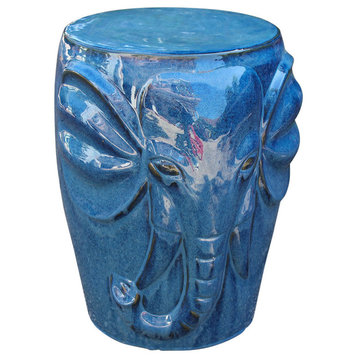 Wild Elephant Drum Ceramic Garden Stool, Navy Blue