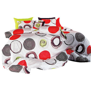 Modern Red And Lime Green Circle Pattern Queen Sheet Set  , King