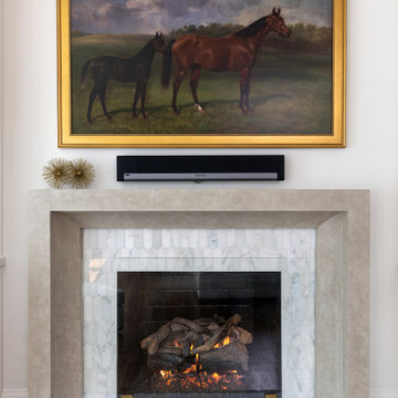 Raleigh NC Living Room Remodel — Marble Fireplace & Custom Built-Ins
