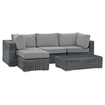 Modway Summon 5-Piece Aluminum and Rattan Patio Sectional Set in Canvas/Gray