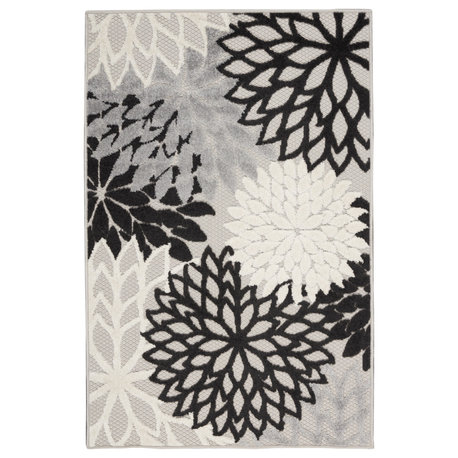 Nourison Aloha 2'8" x 4' Black White Tropical Area Rug