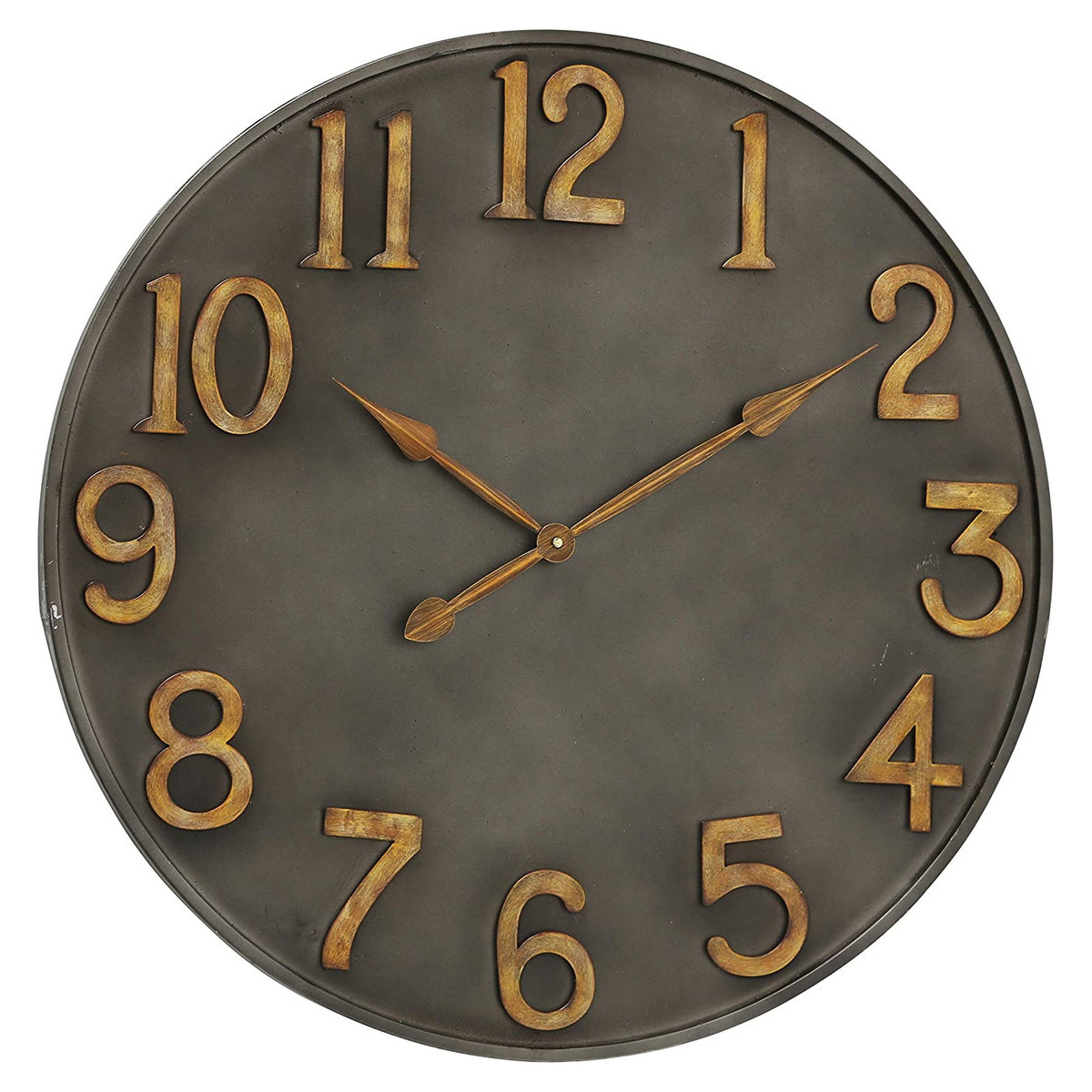 Industrial Metal Wall Clock With Antiqued Raised Numerals, 30