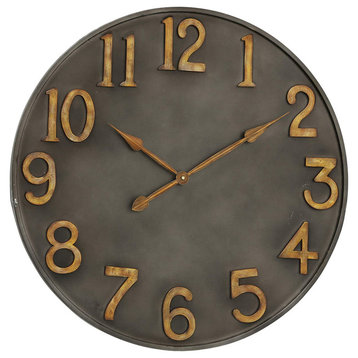 Industrial Metal Wall Clock With Antiqued Raised Numerals, 30"