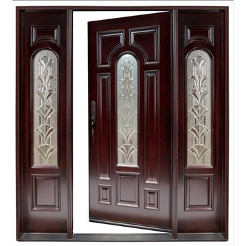 Right Hand Swinging Wood Front Entry Door With SideLights