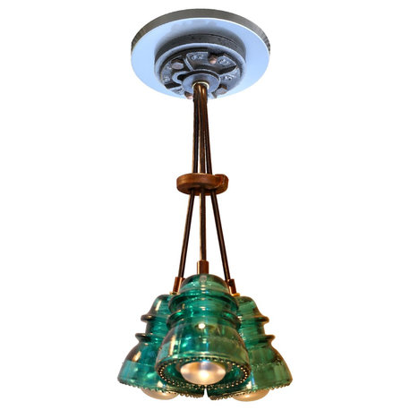 Insulator Light Cluster Chandelier 3 (blue/green), Black Canopy