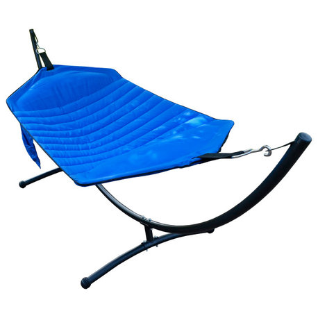Padded Olefin Fabric Hammock and Steel Arc Stand Combination