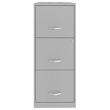 Space Solutions 3 Drawer Modern Metal Vertical File Cabinet with Lock in Silver