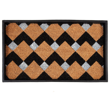 24.5"x14"x1.5" Rubber Boot Tray With Tan/Black Chevron Coir Insert